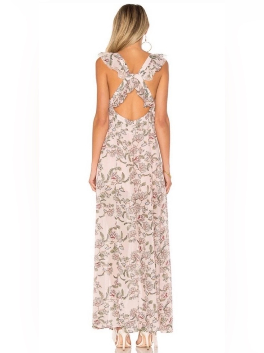 For Love & Lemons Blush Floral Ruffle Maxi Dress NWOT Wedding Guest Sz S - Picture 3 of 9